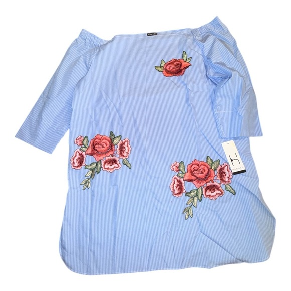 Hannah Embroidered Rose Flower Applique Off Shoulder Tunic Top XL - Picture 2 of 5